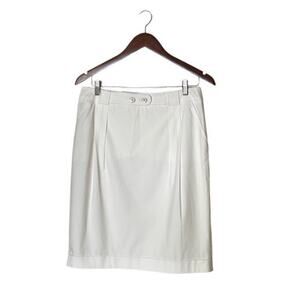 Rena Lange Fashion Show Skirt White Pencil Size 8 Pleated Cotton Preppy Office
